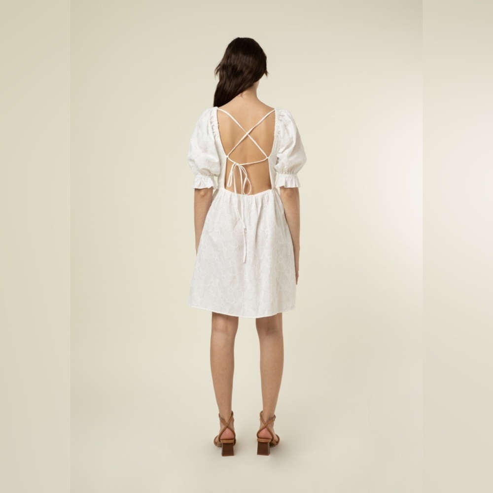 Frnch Sora Dress with embroidered flowers and open back small